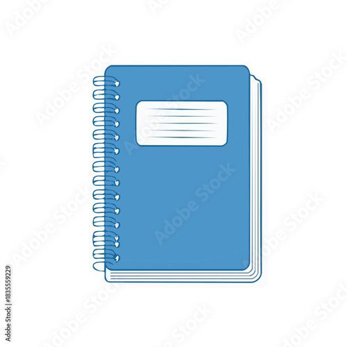 Blue spiral notebook with white label and lines a classic school or office supply item