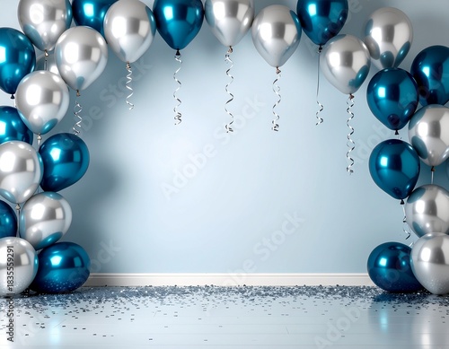 Blue and Silver Balloon Arch Party Background