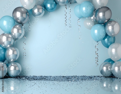 Blue and Silver Balloon Arch Party Background