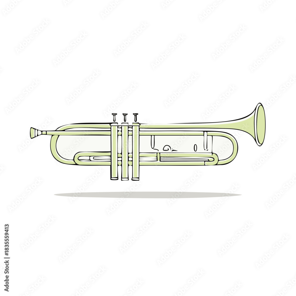 Obraz premium Trumpet Cartoon Illustration on White Background, Musical Instrument, Valves