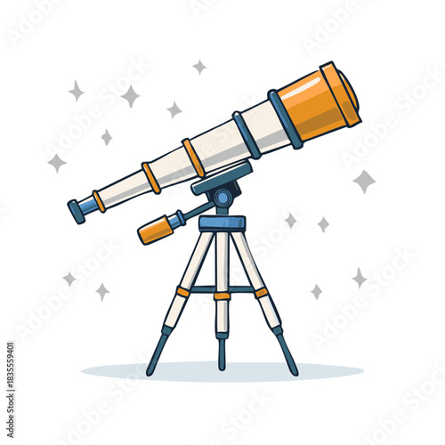 Cartoon Telescope Standing Under Stars Exploring Outer Space