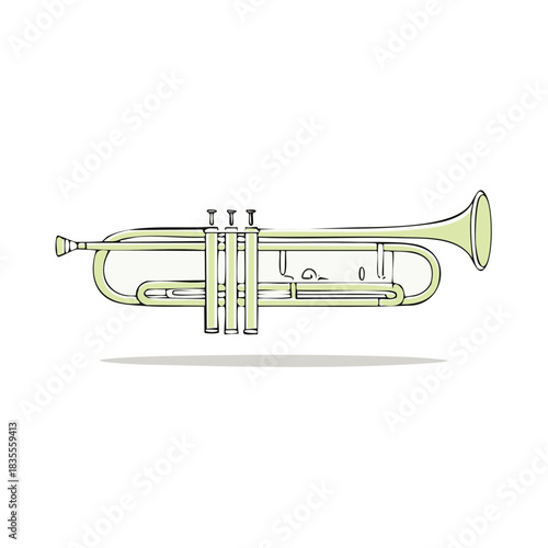 Trumpet Cartoon Illustration on White Background, Musical Instrument, Valves