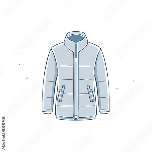 Light Blue Puffer Jacket Illustration with Pockets and Zipper Front
