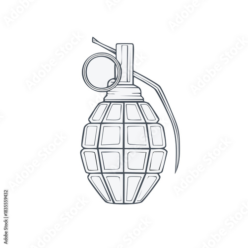 Military fragmentation hand grenade vector icon. Outline sketch of an explosive weapon.
