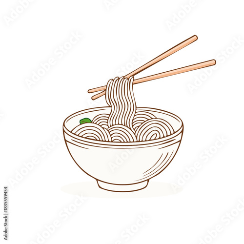 Chopsticks Lifting Noodles from White Bowl Minimalist Asian Food Art
