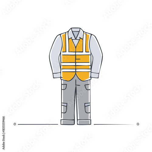 Illustrative safety workwear uniform with high visibility vest and work pants