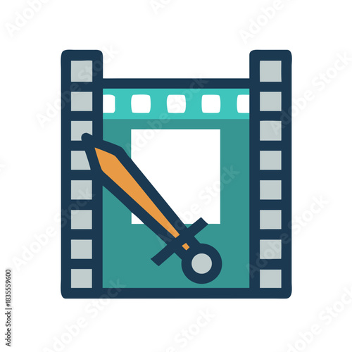 Film reel with sword illustration depicting action or adventure genre concept