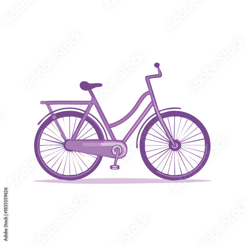 Classic purple city cruiser bicycle with rear rack vector illustration
