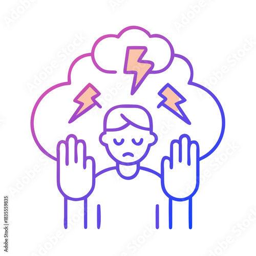 Illustration of a person experiencing anxiety or mental health issues with lightning