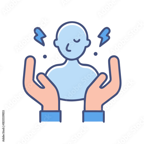 Hands cradle a person with visible anxiety, evoking a sense of empathy