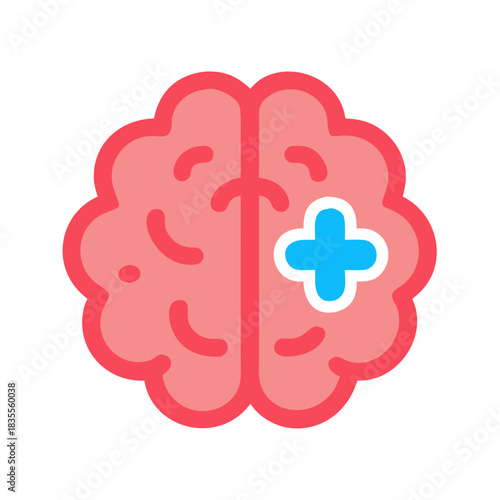 Brain health concept with medical cross, mental health flat illustration, care icon