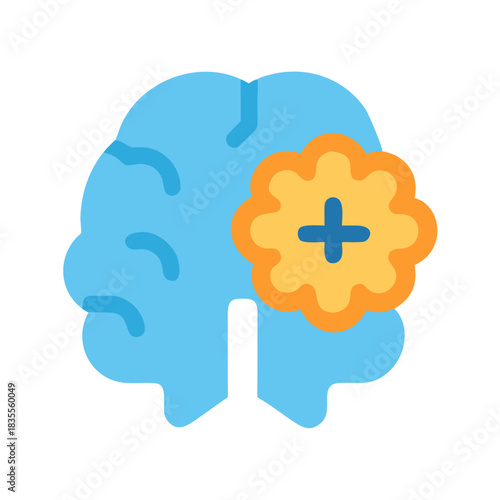 Simplified Brain Icon with Plus Symbol for Cognitive Enhancement Concepts