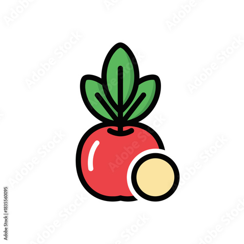 Vibrant apple and slice icon illustration conveying freshness and healthy eating, perfect for food blogs and nutrition guides or modern logo designs