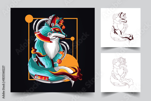 Mecha Fox Esport Mascot with Neon and Technology Elements