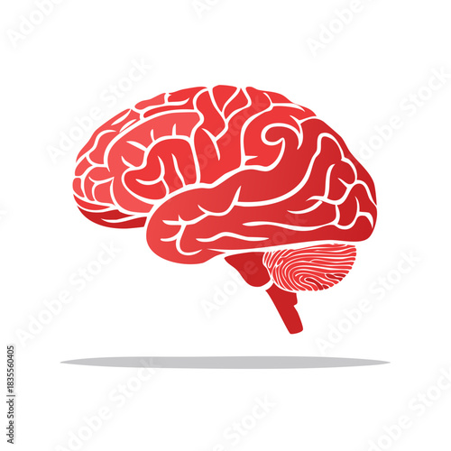 Red Brain Icon with a Fingerprint Cerebellum Representing Unique Mental Identity