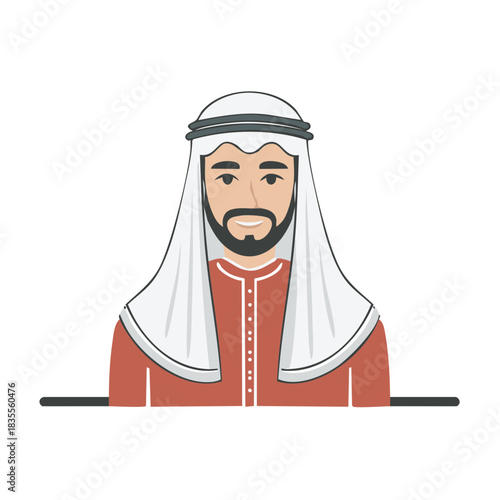 Traditional Arab Man Wearing Ghutra and Thobe Character Illustration Portrait