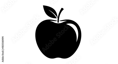 Simple black silhouette of an apple with a stem and a single leaf, ideal for healthy eating concepts Vector