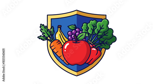 Healthy fruits and vegetables shielding your body with essential nutrition Vector