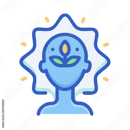 Stylized flat illustration of a spiritual being with a plant emerging from head