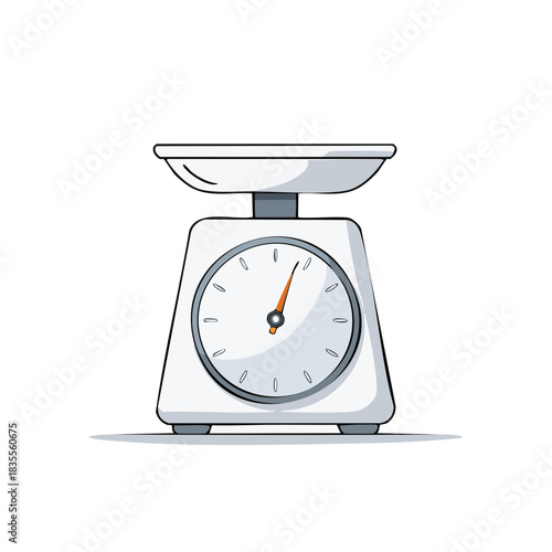 Simple cartoon illustration of a white analog kitchen scale for measuring food ingredients