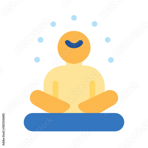 Stylized meditation figure surrounded by light orbs on a black background