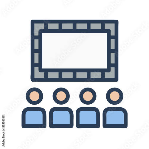 People watching screen, audience at conference or cinema, educational training concept