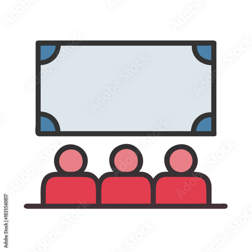 Icon representing audience watching a presentation or movie with a large screen