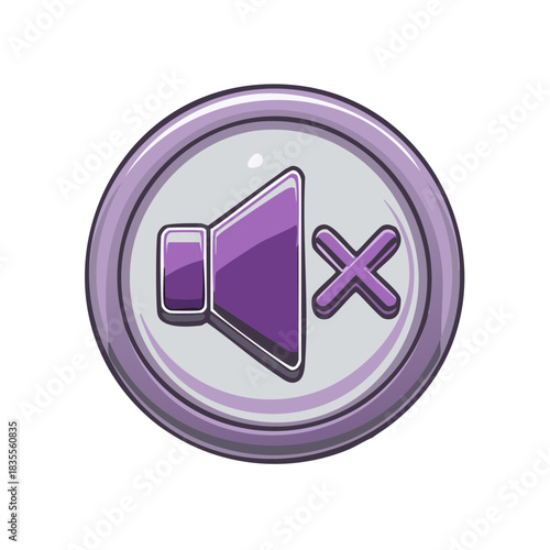 Purple Mute Speaker Icon with Cross Symbol Round Button Vector Illustration