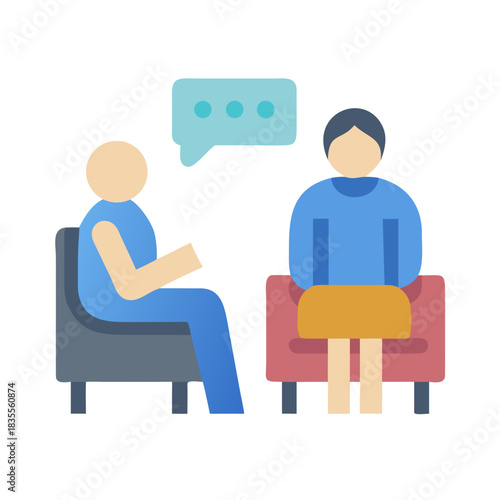 Flat Illustration of Counseling Session with Therapist and Patient Discussing Issues