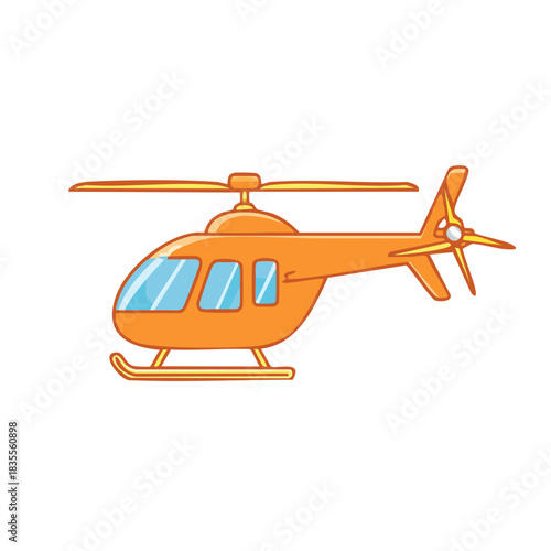 Simple orange helicopter icon with main rotor blades for air transport and emergency rescue
