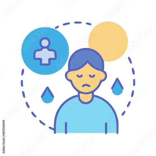 Depressed Individual Icon with Lost Connection, Tears, and Emotional Distress Representation