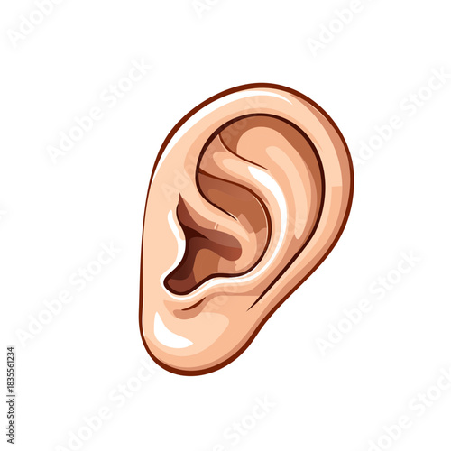 Cartoon Illustration of a Human Ear in a Realistic Style