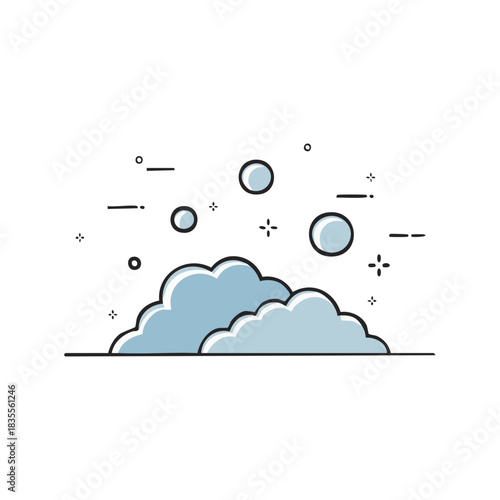 Stylized cloudscape with bubbles above line, simple weather illustration
