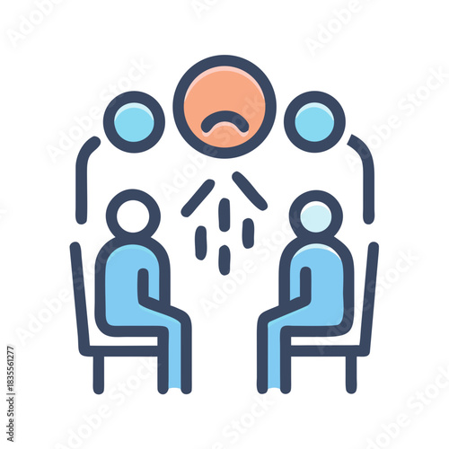 Stylized image of two people in a therapy session with a sad expression