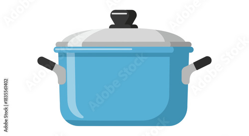 A charming blue cooking pot with a lid and two handles, ready for culinary creations Vector