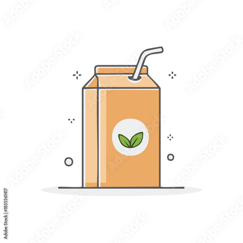 Orange juice carton with straw and green leaf logo for healthy drink advertising