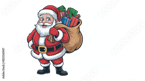 Santa's Holiday Cheer: A jolly Santa Claus, a symbol of festive spirit, stands ready, his sack overflowing with beautifully wrapped gifts, promising joy and enchantment to all.