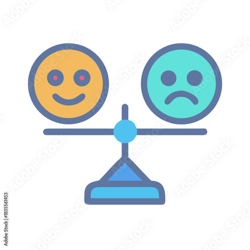 Happiness balance with happy and sad faces on scales