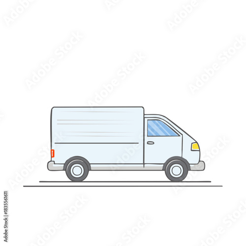 Vector illustration of a blank white delivery cargo van moving sideways