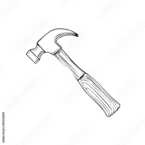 Illustration of a claw hammer with a wooden handle and metallic head for construction or repair tasks