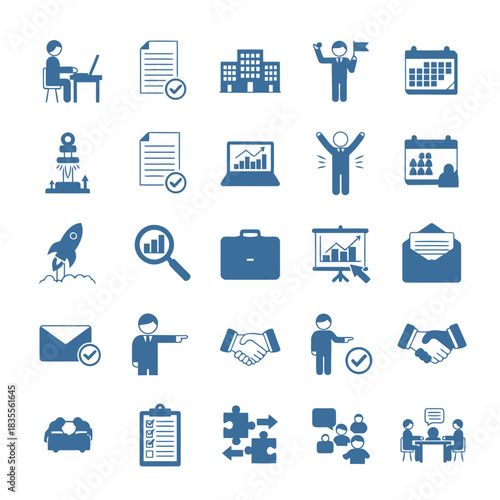 Adobe Illustrator Artwork  Business and Office Vector Icons Set. or Professional Success, Management, and Teamwork Icon Collection.