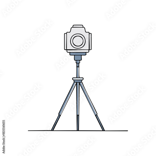 Line Art Illustration of a 360 Degree Camera on a Tripod for VR Video Creation and Panoramic Photography