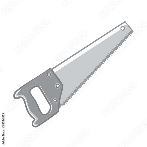 Illustration of a handsaw construction tool in grayscale