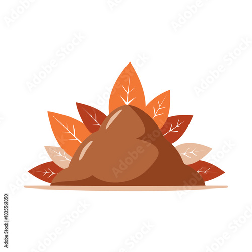 Mound of rich soil and compost with vibrant autumn leaves. Flat vector illustration for fall gardening.