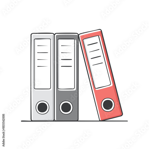 Three colorful office binders standing on a shelf for organizing documents and files