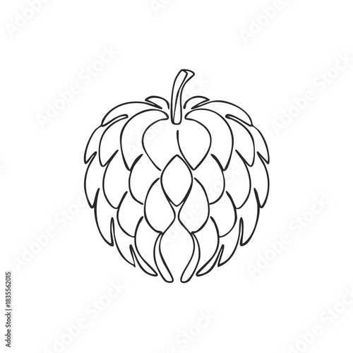 Simple line drawing of a hop cone isolated on a white background