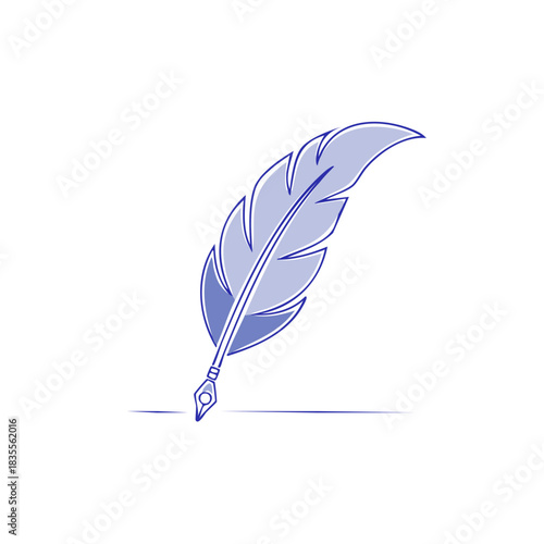 Elegant quill pen with a nib drawing a line on white background