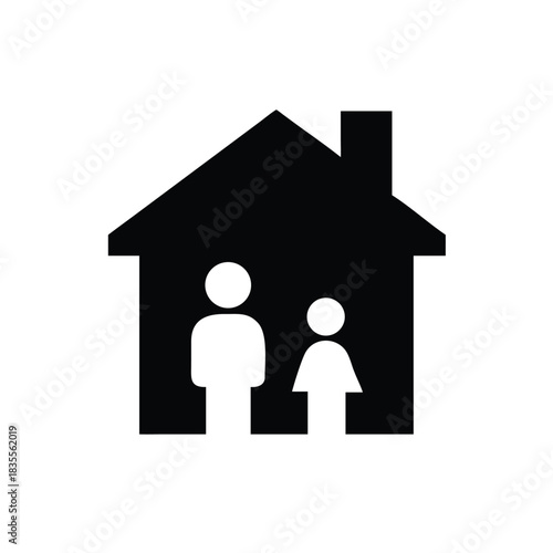 Black Filled Family Outside House Icon