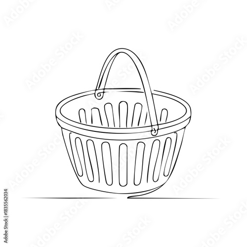Single line drawing of a shopping basket with a handle