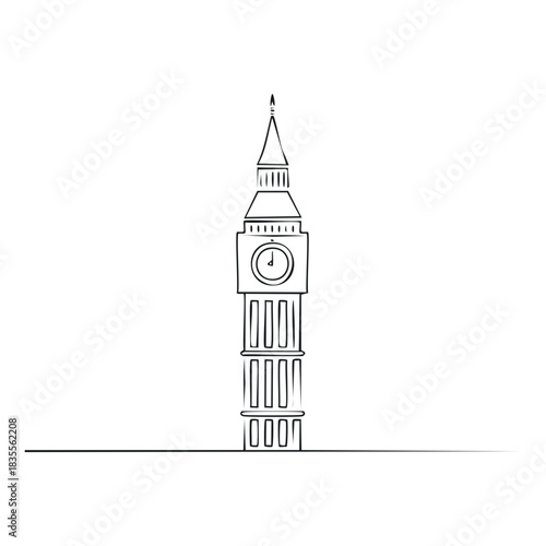 Iconic Big Ben clock tower line drawing, a famous landmark.